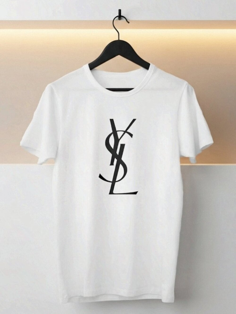 YSL Interlocking Logo Minimalist Graphic T-Shirt White